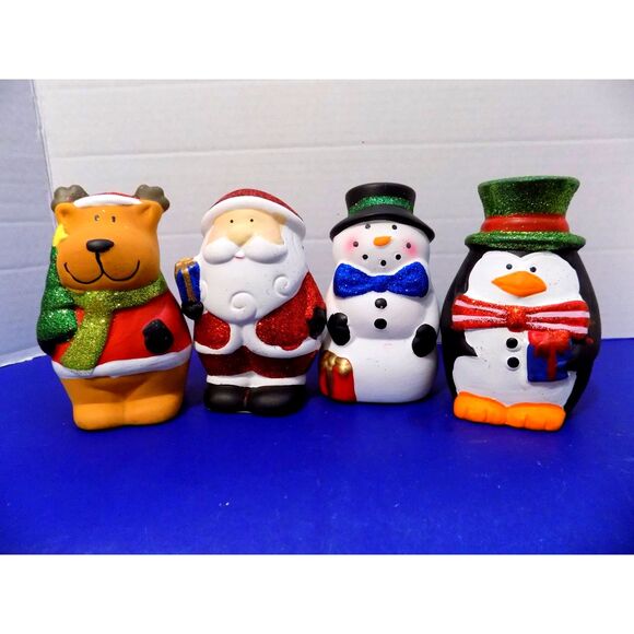 NEW Christmas Santa Reindeer Snowman Penguin Figurines - Picture 1 of 6